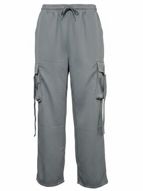 Lightweight Wide Leg Cargo Pants with Cargo Strap Gray